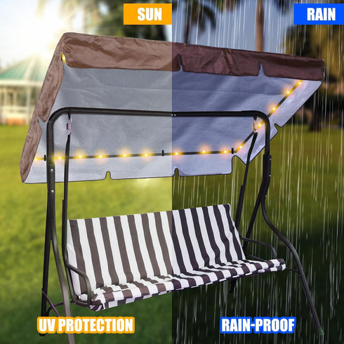 LED Lighted Porch Swing Canopy Replacement Waterproof Swing Top Cover LED Swing Canopy Replacement Canopy Sun Shade Awning Cover Outdoor Patio Swi...