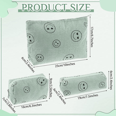 3 Pcs Makeup Bag Corduroy Cosmetic Bag Aesthetic Cute Preppy Makeup Bags for Women Smile Small Makeup Purse Pouch Travel Toiletry Bag Set Makeup O...
