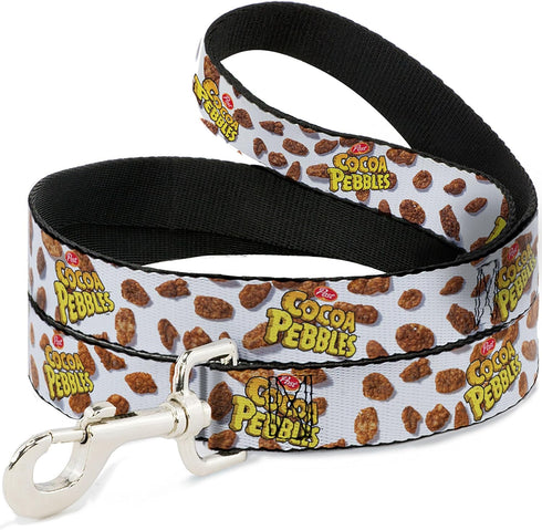 The Flintstones Pet Leash, Dog Leash, Cocoa Pebbles Logo and Cereal Pebbles Scattered White Browns, 4 Feet Long 0.5 Inch Wide...