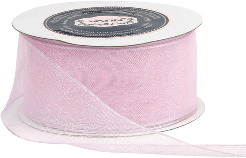 VATIN Light Pink Organza Wired Ribbon, 1-1/2" Pink Sheer Ribbon with Metallic Edge for Christmas Tree Decoration Gift Wrapping Wedding Crafts -25 ...
