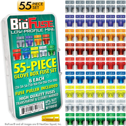 Low Profile Mini ATT 55 Piece Automotive Car Fuse Assortment Glove Box Set (54 LP-Mini Blade Fuses + Fuse Puller) 2A 3A 5A 7.5A 10A 15A 20A 25A 30...