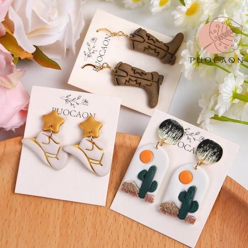 Puocaon Western Polymer Clay Cutters - 9 Pcs Clay Cutters for Earrings Making, Cowboy Hat Boot Clay Cutters Set, Rising Sun Clay Jewelry Cutters, ...