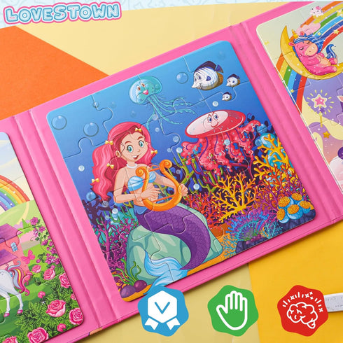 LovesTown Magnetic Travel Puzzles Book, Fairytale Magnetic Puzzles for Toddlers Learning Magnetic Puzzles for Road Trip...