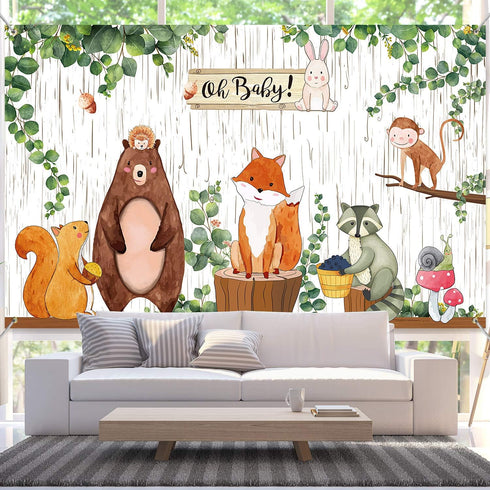 Woodland Baby Shower Backdrop 3.6 x 6 ft Woodland Jungle Animals Birthday Party Decorations Background for Safari Jungle Baby Shower Photography P...