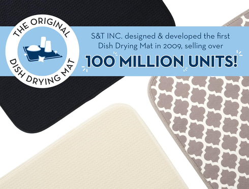 S&T INC. Dish Drying Mat, Highly Absorbent Microfiber Kitchen Counter Mat, Dish Drying Pad for Dishes, Utensils, Pots and Pans, Large 16" x 18", S...