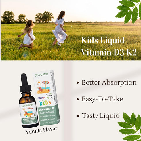 Go Healthy Kids Vitamins D3 K2 (MK-7), Child Vitamin D, Liquid Vegan D3 K2 Drops for Kids, Sugar-Free, Easy-to-Absorb, Children's Growth & Immune ...