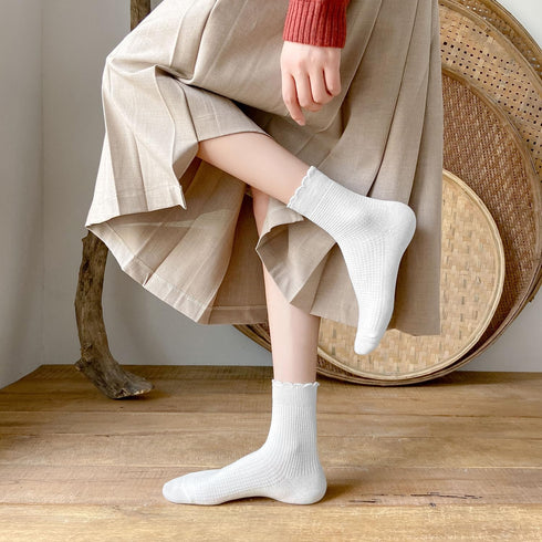 Mcool Mary Women's Crew Socks,Casual Cute Ankle Socks Breathable Cotton Knit White Frilly Socks for Women 6 Pack...