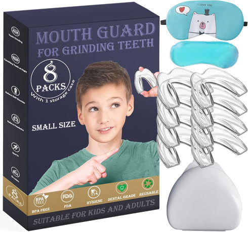 Kids Night Guard for Teeth Grinding, 8 Pack Moldable Night Guard for Clenching Teeth | Comfortable Dental Guard | Stops Bruxism and Tmj | Includin...