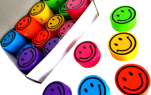 Pencil Sharpeners for Kids with Removable Neon Colored Lids (48 Pack - Smile FACE)...