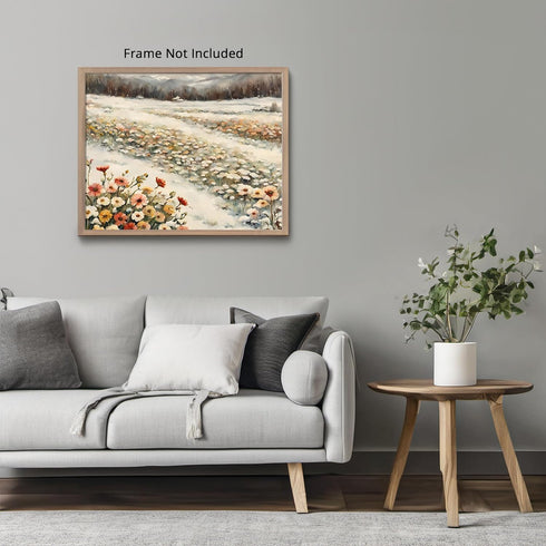 Posterizer 1 pcs-snowy winter flowers scene in oil painting style-8-Landscape & Nature Art-Floral & Botanical Art- Dining Room Decor- unframed wal...