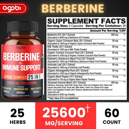 Premium Berberine Supplement with Ceylon, Ashwagandha, Turmeric, Milk Thistle, Elderberry & Black Pepper - Supports Immune System, Cardiovascular ...