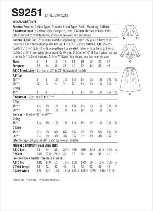 Simplicity Misses' 18th Century Historical Costume Dress Kit, Code 9251 Sewing Pattern, Sizes 16-24, White...
