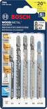 Bosch T-Shank Jig Saw Blade Set T501, 5 Pieces, 3-1/4'' - 4'', 6-24 TPI, For Wood And Metal...