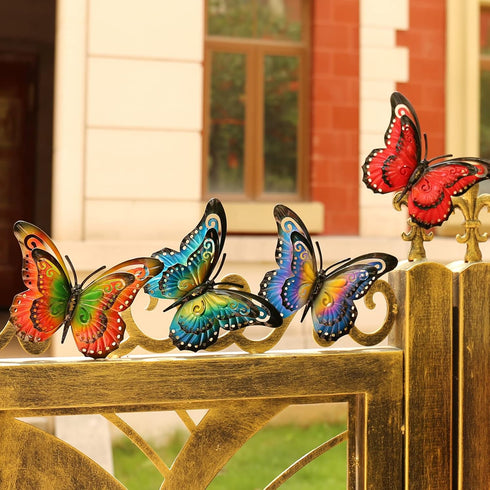 JETEXIM Metal Butterfly Wall Decor - 6.5'' 3d Butterfly Wall Accents, Fence Floral Wall Art For Home Yard Garden Patio Outdoor, Painted Double-lay...