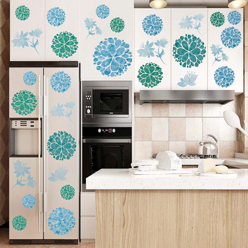 Fashion 3D DIY Creative Blue Flowers Wall Decals Flower Vines Wall Stickers Murals Removable Decor Decal for Living Room Girls Bedroom Home Wall D...