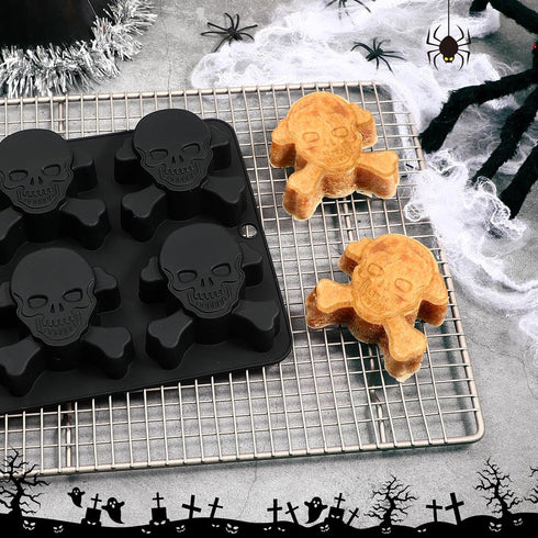 Skull Cake Mold, Halloween Skull Cake Pans, 6 Cavity Silicone Skull Baking Molds for Muffin, Cakelet, Jello, Pudding, Handmade Soap, Gelatin, Blac...
