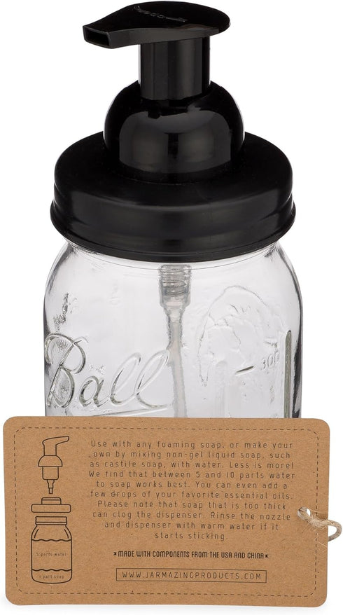 Jarmazing Products Mason Jar Foaming Soap Dispenser - Black - with 16 Ounce Ball Mason Jar - One Pack!...