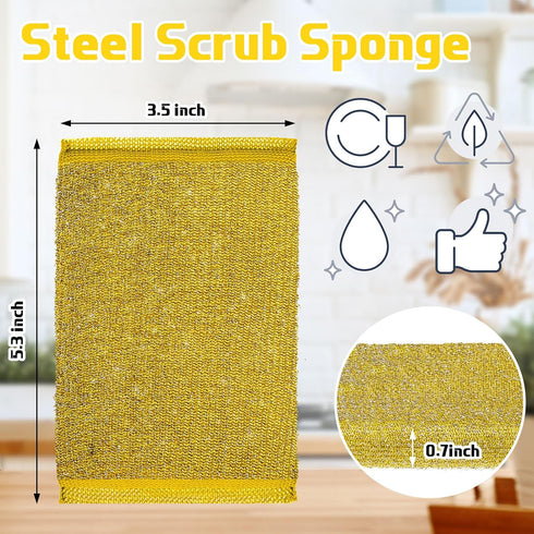 24 Pack Steel Scrub Sponges for Dishes Non Scratch Scouring Sponge Multi Use Metal Scrubber Heavy Duty Dish Wash Kitchen Sponge for Pot Dish Washi...