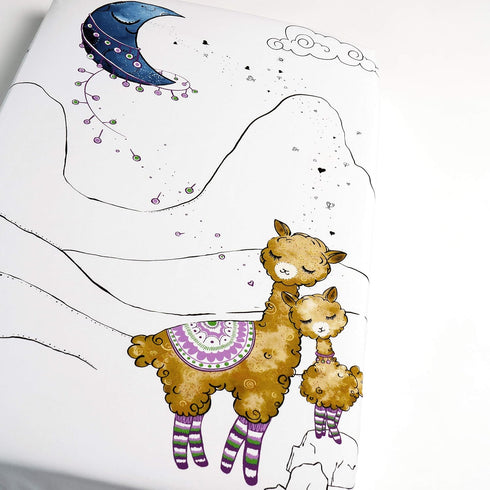 JumpOff Jo - Fitted Mini Crib Sheet for Portable Crib, Playard, and Playpen Mattresses and Mats, Soft 100% Cotton, 24 in. x 38 in. - Llama and Mam...