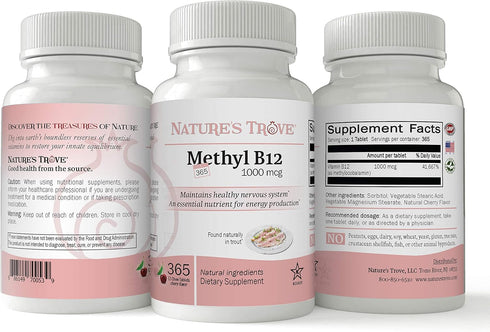 Nature's Trove Vitamin B12 Methylcobalamin 1000 mcg, 365 Count, B12 Chewable Vitamins, Cherry Flavor...