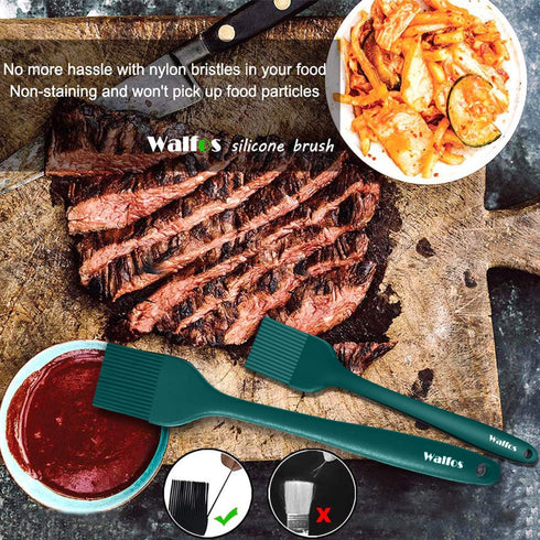 Walfos Silicone Basting Pastry Brush, 2 Size Pastry Brush Set, Perfect for BBQ Grill Kitchen Cooking, BPA Free and Dishwasher Safe, 2 Pcs (Ink Gre...