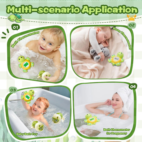 Baby Bath Thermometer & Swimming Turtle Floating Bath Toys, BPA-Free Bath Thermometer Baby Safety, Backlit Display Bathtub Thermometer Baby Water ...