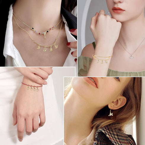 SANNIX 156Pcs/6 Sets Gold Letter Charms with 200Pcs Open Jump Rings for Jewelry Making, Alphabet A-Z Pendants for DIY Bracelet Necklace Craft Proj...