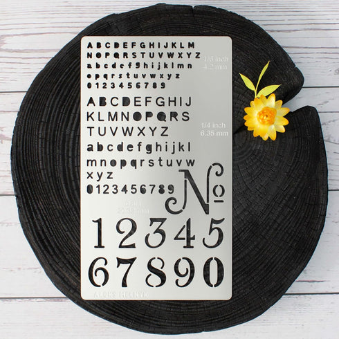 Aleks Melnyk No.422 Metal Stencil, Tiny Letters, Normografo, Pyrography, Wood Burning, 1 PC, Template, Engraving Wood and Patterns, Alphabet and N...