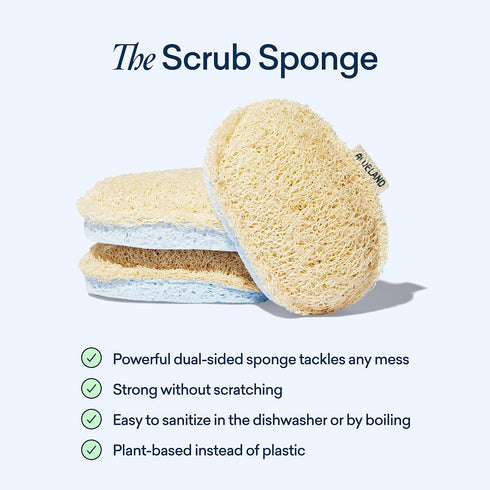 BLUELAND Scrub Sponge - 3 Pack of Dual-Sided Loofah Dish Sponges - Plastic-Free, Plant-Based Kitchen Sponge, Scrubbing Power without Scratching...