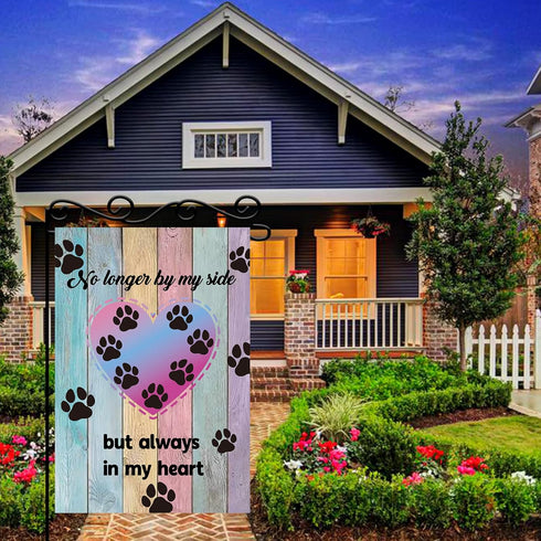 No Longer By My Side But Always In My Heart Garden Flag - Paw Print Coloful Wooden Board Garden Banner - Pet Memory Lawn Sign Yard Flag - Dog Cat ...