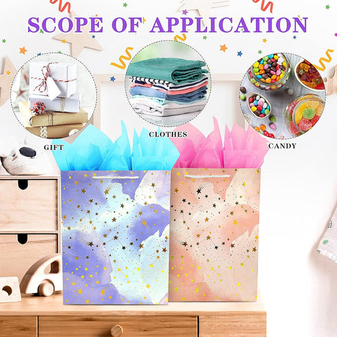 BLESZSING Gift Bag Birthday Large Gift Bags Set Included 2 Pack Paper Gift Bags with Tissue Paper Colorful Pink Blue Gift Bags 125 Large Size Blue...