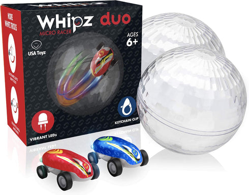 USA Toyz Whipz Duo Micro Racers Toy Cars for Kids - 2pk Mini Keychain Cars, Glow in The Dark LED Fast Pocket Racers Fidget Toys, 2 Mini Cars with ...