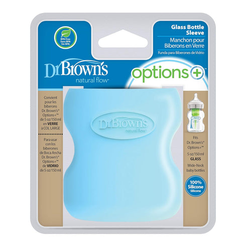 Dr. Brown's Options+ Wide-Neck Glass Bottle Sleeve, 100% Silicone, Blue, BPA-Free, 5 oz, 1-Pack...