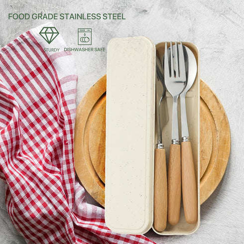 Reusable Travel Utensils with Case, 4pcs Portable Cutlery Set, Knives Fork and Spoon Set for Lunch Box, Portable Silverware Set for Travel Camping...