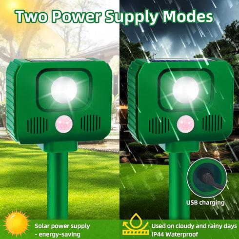 Ultrasonic Animal Repellent Outdoor Deer Repellent Devices Sonic Cat Repellent with Motion Sensor & Strobe Light, Skunk Rabbit Raccoon Repellent S...