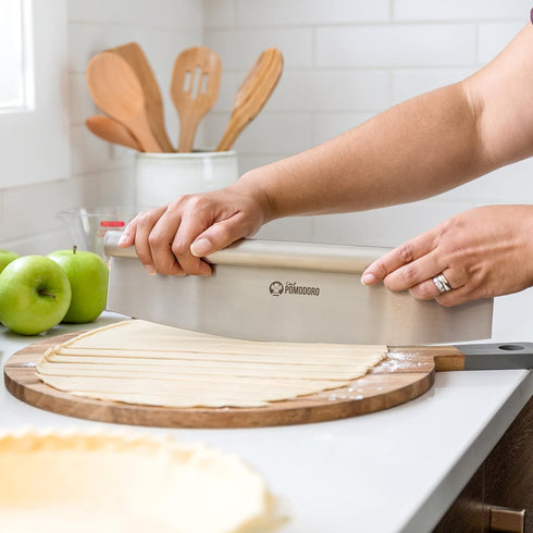 Chef Pomodoro Pizza Cutter Rocker Knife with Protective Cover, Multipurpose 14 Inch Mezzaluna Chopper with Super Sharp Stainless Steel Blade, Blad...