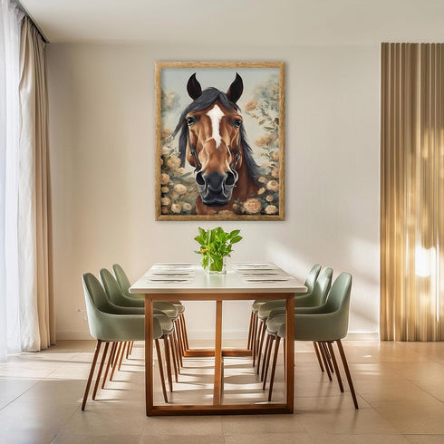 Posterizer 1 pcs- Brown horse with wild yellow flowers-Art for Animal Lovers-Floral Botanical Art- Gift for Men Women Teens-decor for Bedroom, Off...