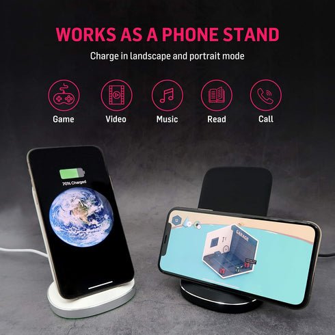 Adonit Wireless Charger Stand (Black) Fast Wireless Charging Qi-Certified for iPhone 12, 12 Pro, 11, 11 Pro, Pro Max, XR, XS, X, 8, 8 Plus, Galaxy...