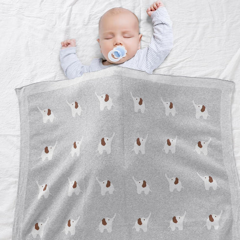 100% Cotton Baby Blanket Knit Soft Cozy Swaddle Receiving Blankets Toddler Infant blanket with Lovely Elephant for Newborn Boy Girls - Grey, 90 x ...