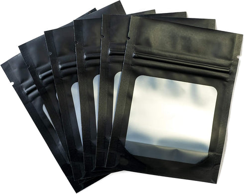 HANSER | Smell Proof Odorless Mylar Resealable Foil Pouch Bags with clear Window | Stand up bottom | Airtight | matte black | 100 Pieces | 3x4 inc...