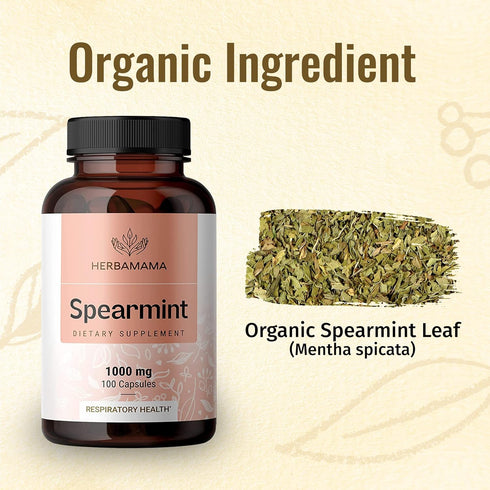 Spearmint 100 Capsules - 1000 mg - Mentha Spicata Dietary Daily Supplement - Herbal Support for Digestive & Respiratory Health - Vegan, Non-GMO...