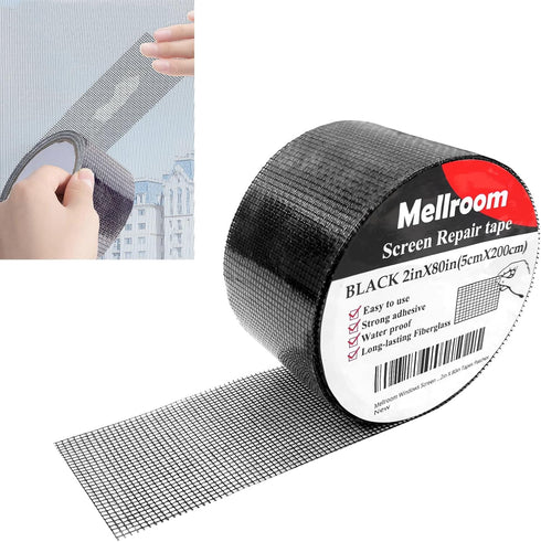 Windows Screen Repair kit Tapes, Black 2 inches X 80 inches Patches Tool, Adhesive Waterproof Fiberglass Mesh Patch Covering Fix Wire mesh Door Te...