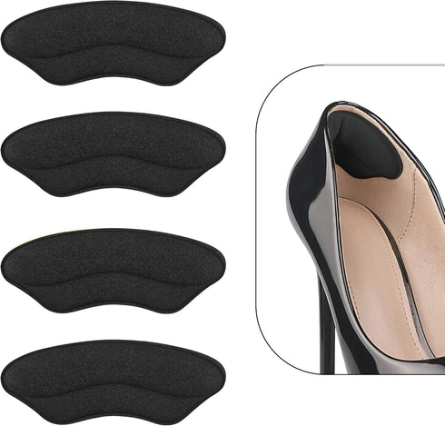 Heel Pads for Shoes That are Too Big - 4 Pairs Foamed Cotton Heel Cushions for Pain Relief & Tighter Fit - Heel Grips for Men Women's Shoes (Black...