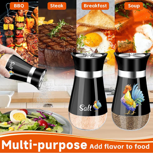 Salt and Pepper Shakers Set, 4 oz Black Kitchen Decor, Stainless Steel & Glass Spice Dispenser Classic, Refillable Design, Farmhouse Salt Pepper S...