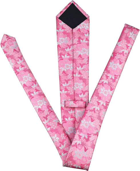 Elfeves Men's Women Boys Pink White Small Designer Jacquard Silk Tie Formal Self Necktie...