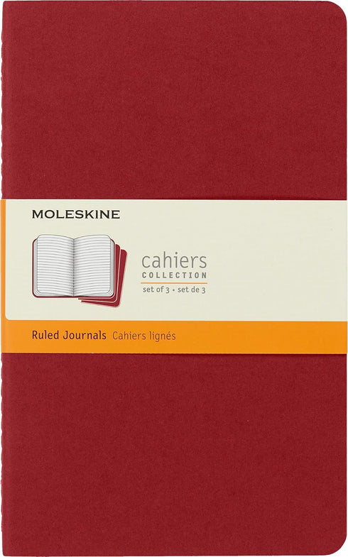 Moleskine Cahier Journal, Soft Cover, Large (5" x 8.25") Ruled/Lined, Cranberry Red, 80 Pages (Set of 3)...