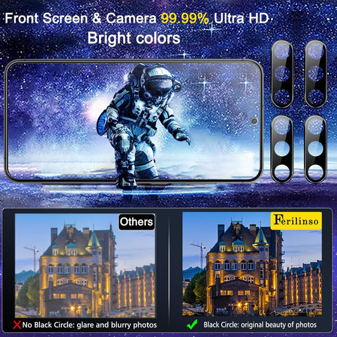 Ferilinso 4 Pack Screen Protector for Samsung Galaxy S24 with 4 Pack Tempered Glass Camera Lens Protector Phone Case Friendly Accessories Protecto...
