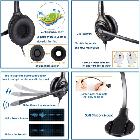 VoiceJoy Monaural Headset with Noise Cancelling Microphone with QD (Quick Disconnect),Compatible and Plantronics QD Quick Disconnect Connector...