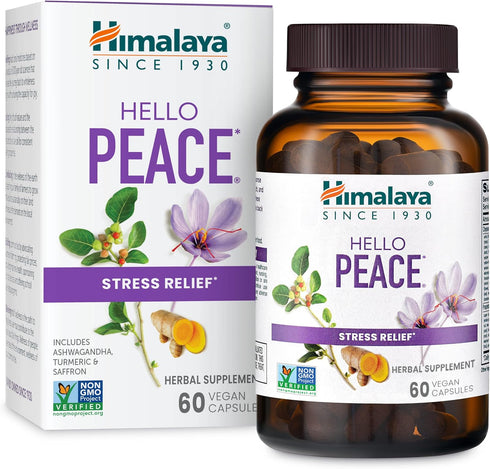 Himalaya Hello Peace, Daily Stress Relief Herbal Supplement, Ashwagandha, Turmeric, Saffron, Eases Nervousness, Relaxation and Calm, Balances Cort...