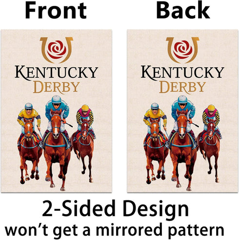 Nepnuser Kentucky Derby Garden Flag Jockey Run for The Roses Horse Racing Party Decoration Double Sided Lawn Front Yard Sign (White)...